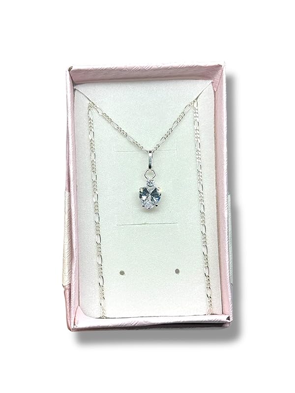 Dije Fino De Piedra Zirconia Corazon Con Cadena Ambos En Plata 925 - Angeles Joyas