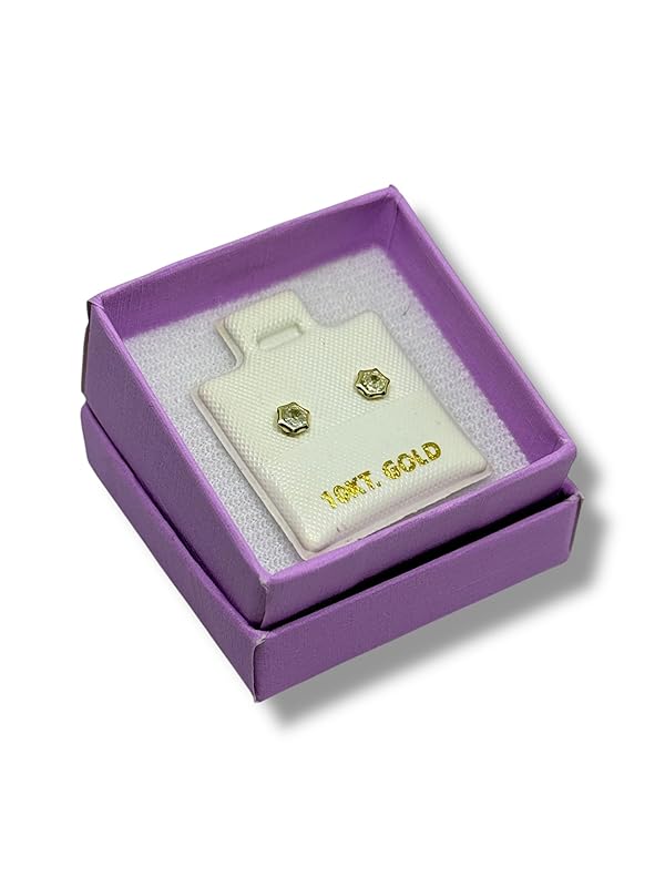 Broquel O Arete Hexagono Con Zirconia Oro 10k Garantizado - Angeles Joyas