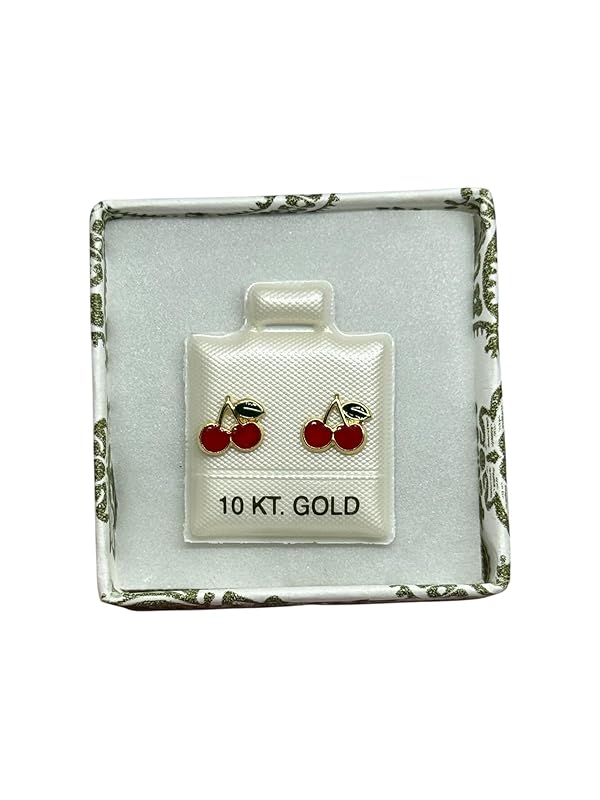 Broquel O Arete Cereza Cherry Esmaltado En Oro 10k Garantiza