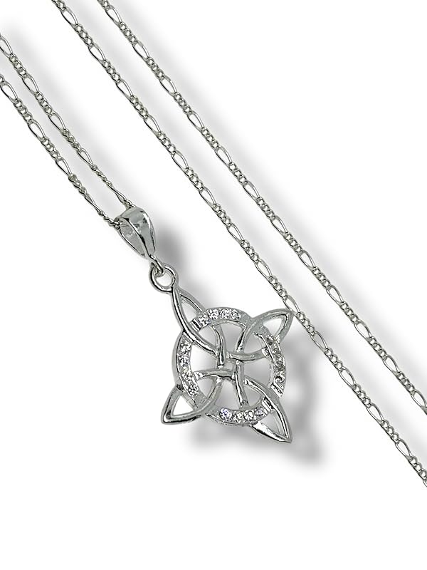 Dije Nudo De Bruja Con Zirconia Y Cadena Ambos Plata 925 T#g - Angeles Joyas