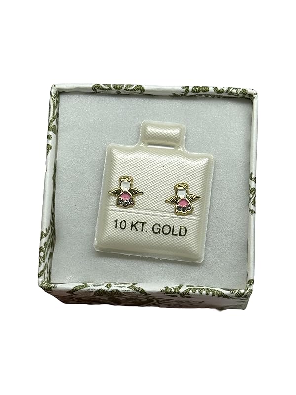 Broquel O Arete de Angel Esmaltado En Oro 10k Garantizado (Rosa)