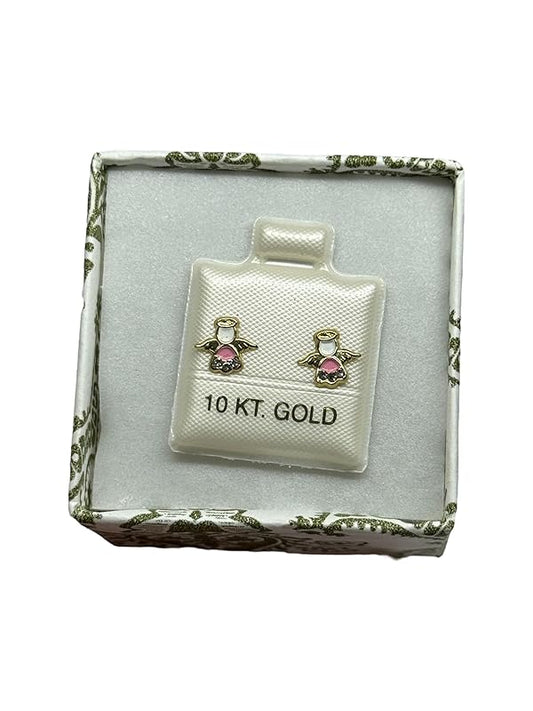 Broquel O Arete de Angel Esmaltado En Oro 10k Garantizado (Rosa)