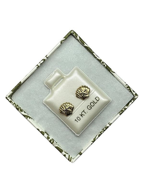 Broquel O Arete Concha Y Estrella De Mar Oro 10k Garantizado - Angeles Joyas