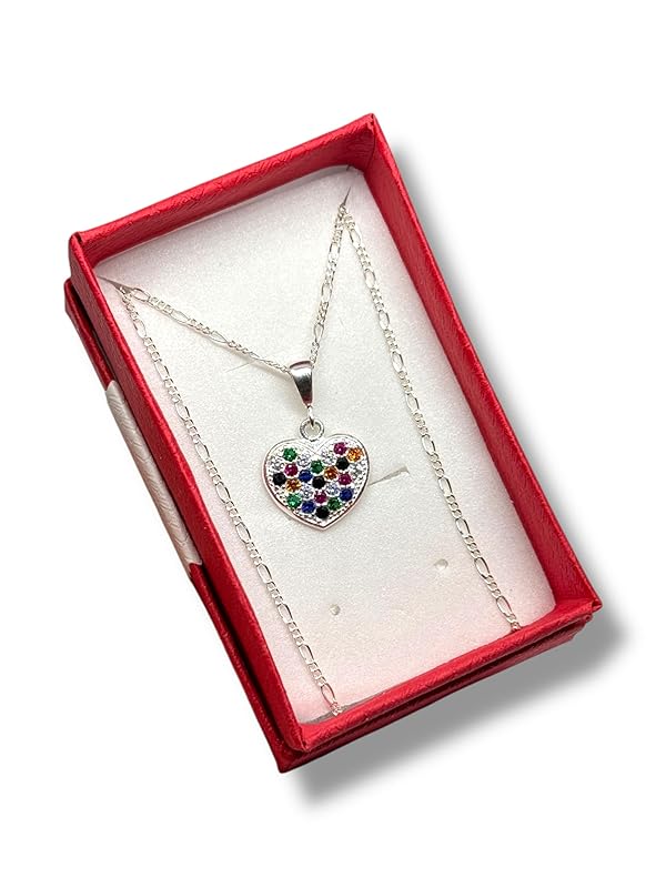 Dije Corazon Colores Con Cadena Zirconia Plata 925 Garantizado - Angeles Joyas
