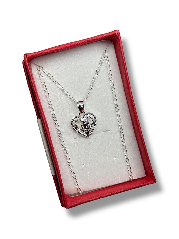 Dije De La Virgen Corazon Y Cadena Plata 925 Garantizado Ch - Angeles Joyas