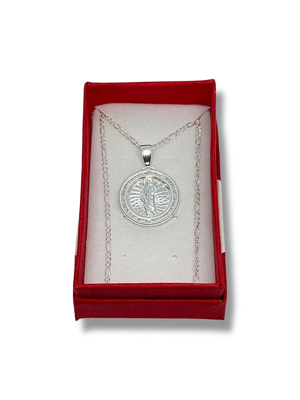 Dije Medalla De San Judas Con Cadena Zirconia Plata 925 - Angeles Joyas (Circular)