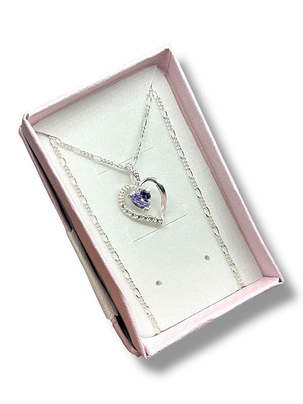 Dije Corazon Con Zirconia Y Cadena Ambos En Plata 925 - Angeles Joyas (Morado)