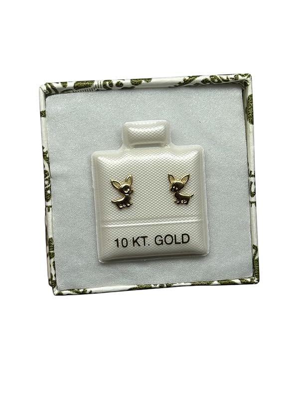 Broquel O Arete Chihuahua Ch Liso En Oro 10k Garantizado - Angeles Joyas
