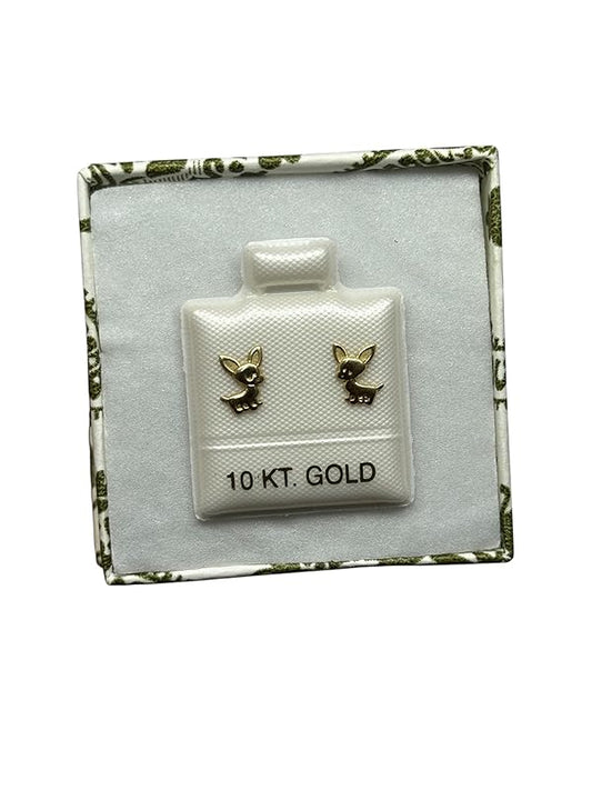 Broquel O Arete Chihuahua Ch Liso En Oro 10k Garantizado - Angeles Joyas