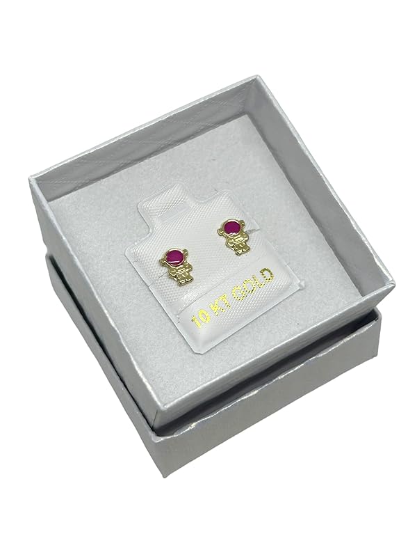 Broquel Arete Esmaltado Astronauta Oro 10K Garantizado - Rosa Fuerte Angeles Joyas