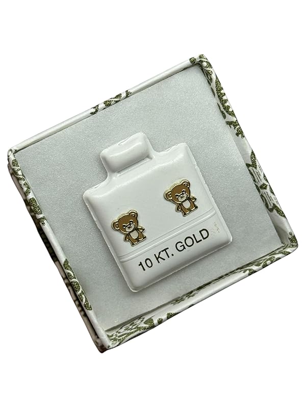 Broquel O Arete Oso Tierno Esmaltado En Oro 10k Garantizado