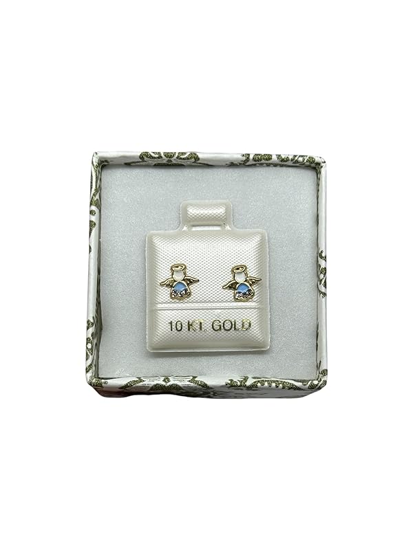 Broquel O Arete de Angel Esmaltado En Oro 10k Garantizado (Azul)