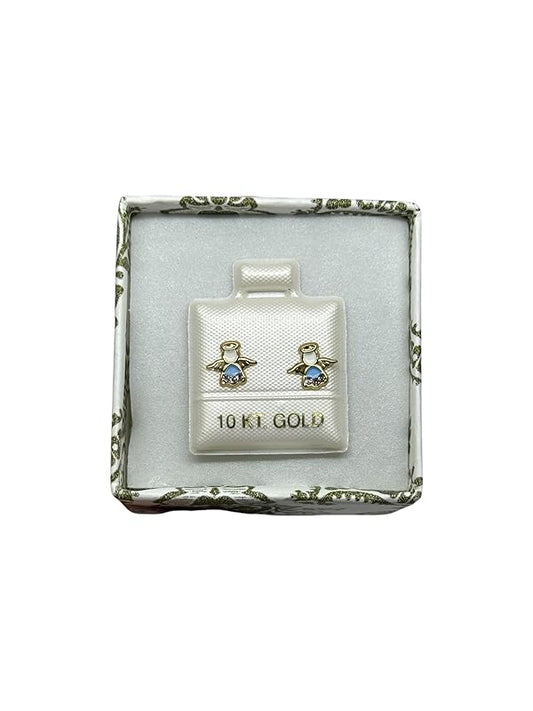 Broquel O Arete de Angel Esmaltado En Oro 10k Garantizado (Azul)