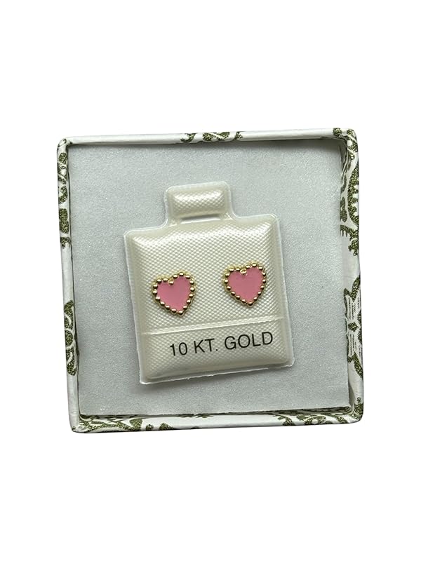 Broquel O Arete Corazon Esmaltado En Oro 10k Garantizado (Rosa)