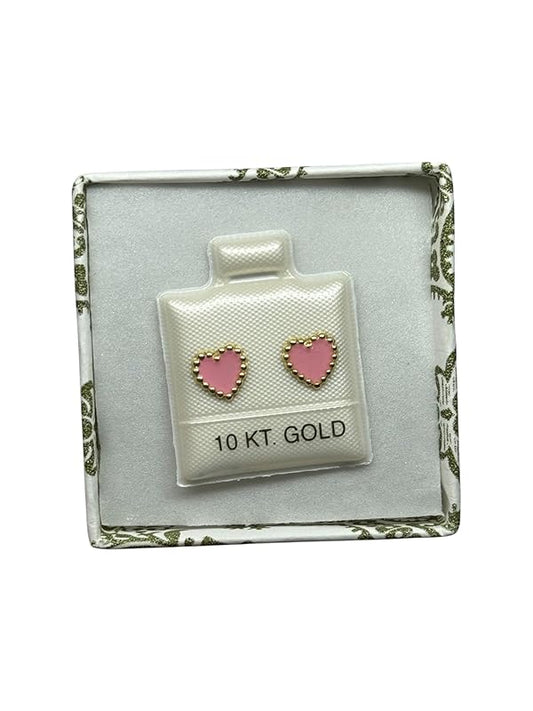 Broquel O Arete Corazon Esmaltado En Oro 10k Garantizado (Rosa)
