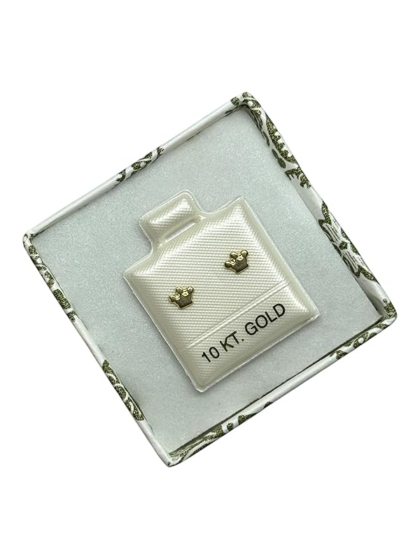 Broquel O Arete Corona Chica En Oro 10k Garantizado