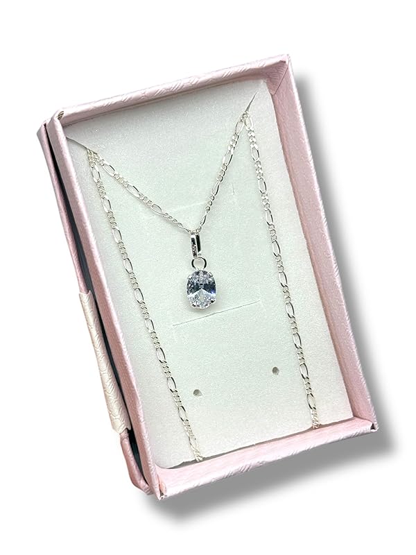 Dije Fino De Piedra Zirconia Ovalado Con Cadena Ambos En Plata 925 - Angeles Joyas