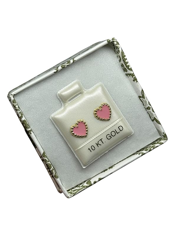 Broquel O Arete Corazon Esmaltado En Oro 10k Garantizado (Rosa)