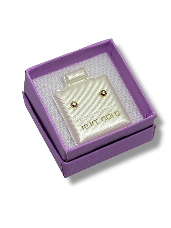 Broquel O Arete Media Bola Diamantado Oro De 10k Garantizado - Angeles Joyas