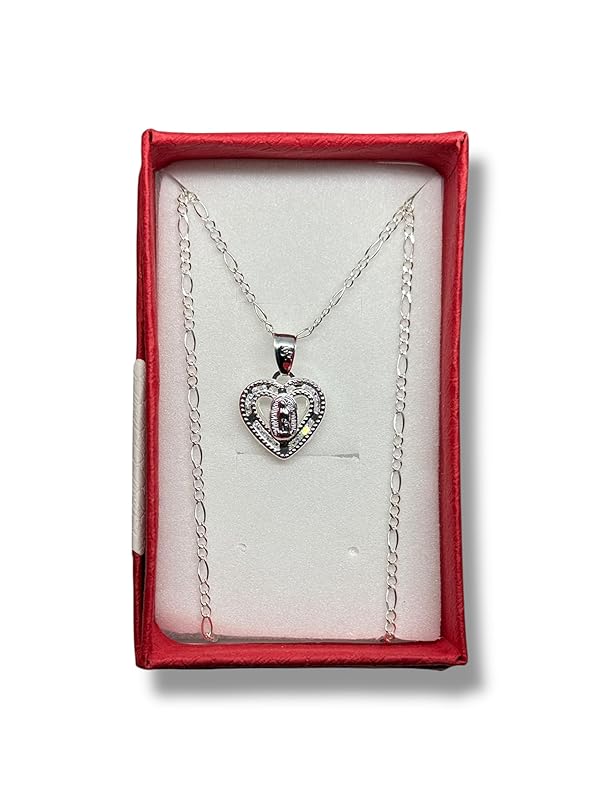 Dije De La Virgen Corazon Y Cadena Plata 925 Garantizado Ch - Angeles Joyas