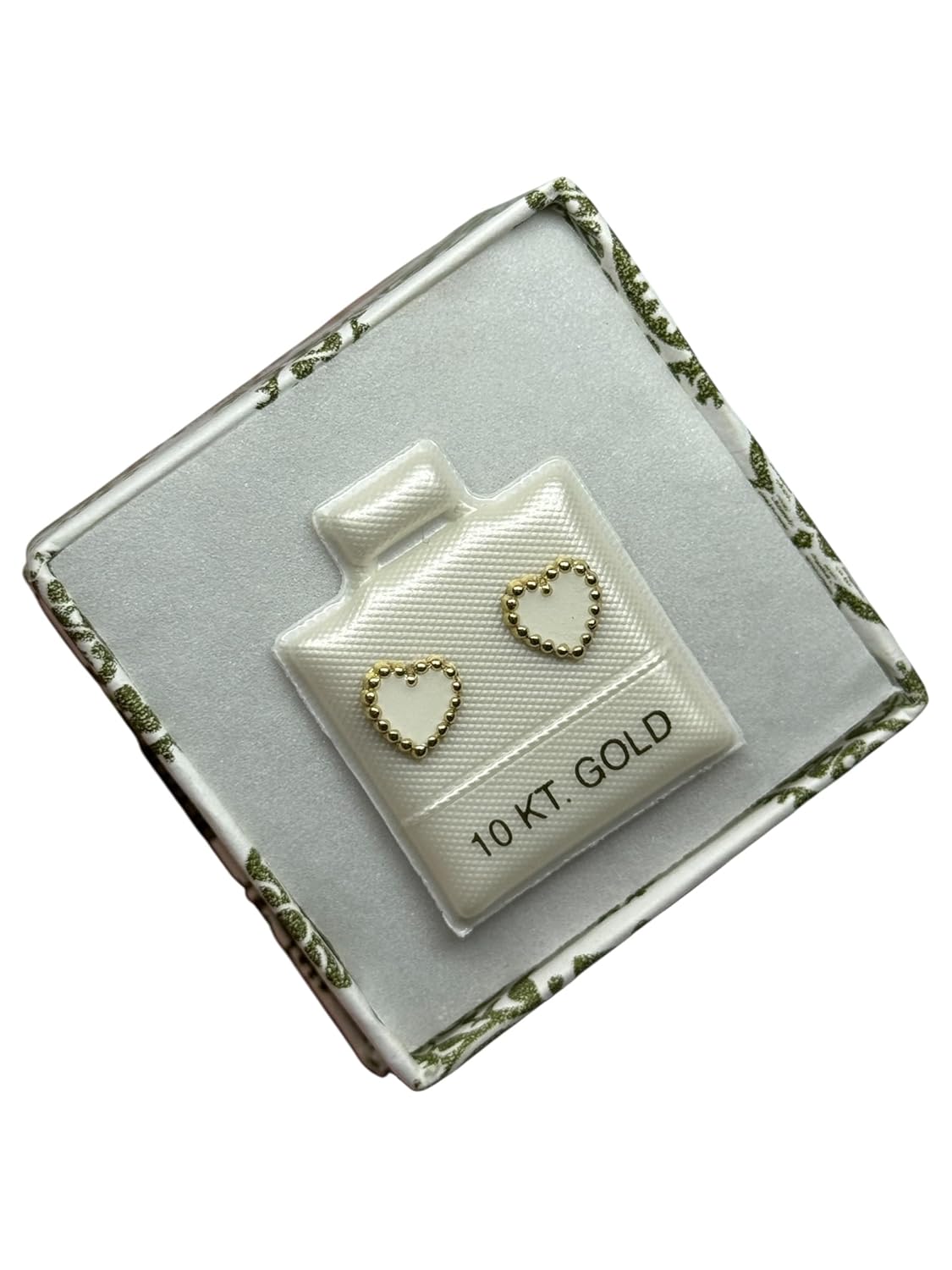 Broquel O Arete Corazon Esmaltado En Oro 10k Garantizado (Blanco)