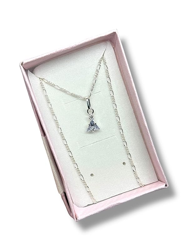 Dije Fino De Piedra Zirconia Triangulo Con Cadena Ambos En Plata 925 - Angeles Joyas