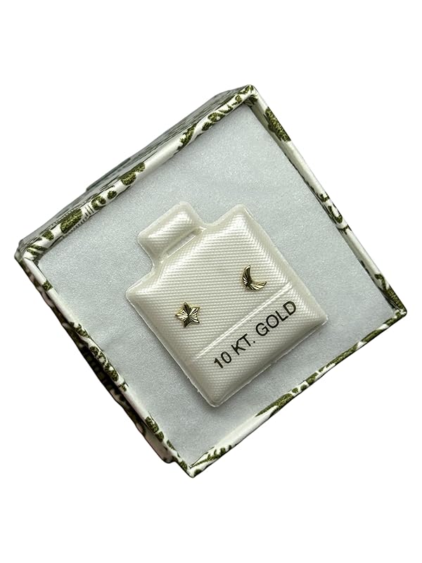 Broquel Oro 10k Luna Y Estrella Diamantado Garantizados - Angeles Joyas