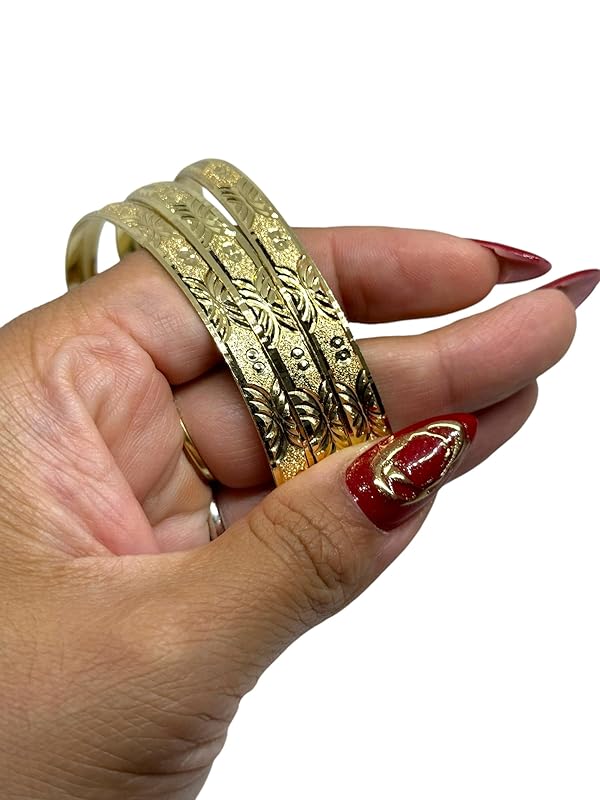 Pulseras Aros Fin de Semana 3 Piezas Dorado Diamantado en Material de Chapa Oro Laminado en 14k en 7cm