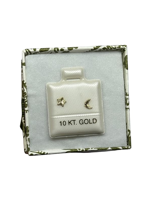 Broquel Oro 10k Luna Y Estrella Diamantado Garantizados - Angeles Joyas