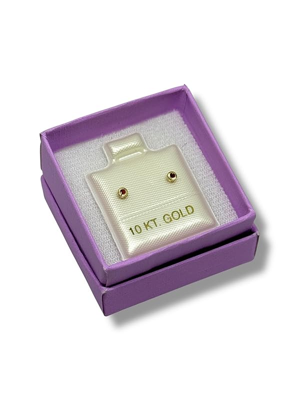 Broquel O Arete Biselado Redondo Para Bebe Zirconia Oro 10k - Angeles Joyas (Rojo)