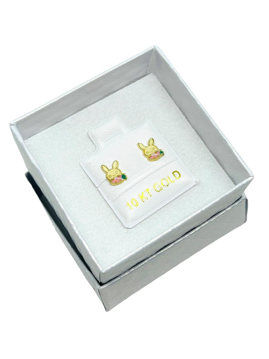 Broquel Arete Esmaltado Caricatura Conejo Oro 10K Garantizado - Angeles Joyas
