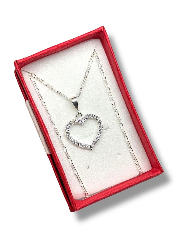 Dije Corazon Contorno Con Zirconia Con Cadena Plata 925 T#G- Angeles Joyas