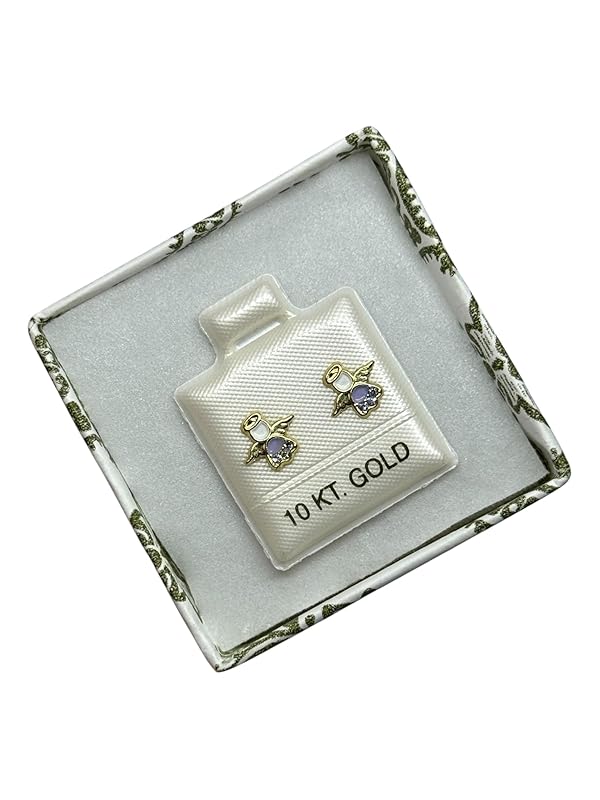 Broquel O Arete de Angel Esmaltado En Oro 10k Garantizado (Lila)