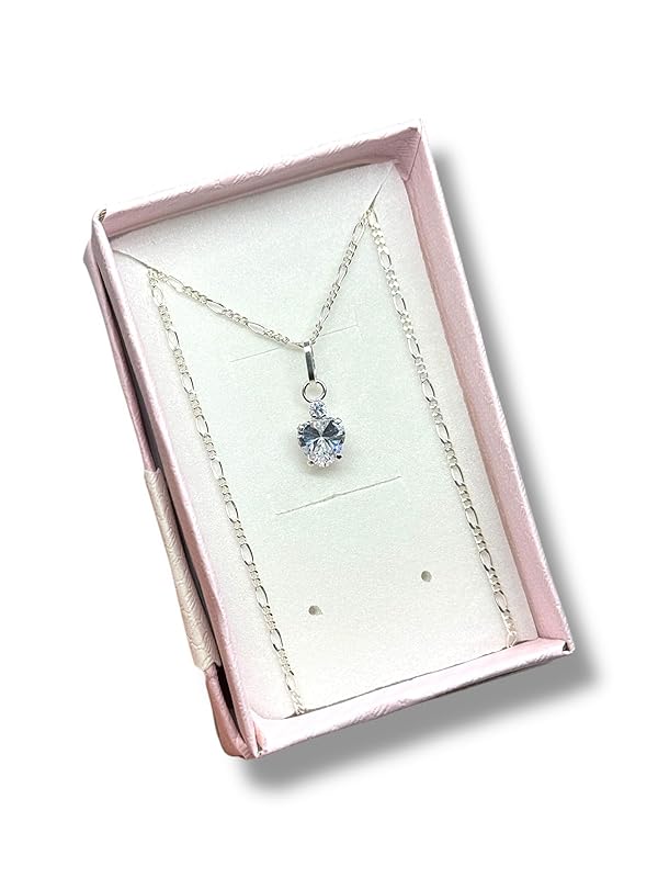 Dije Fino De Piedra Zirconia Corazon Con Cadena Ambos En Plata 925 - Angeles Joyas