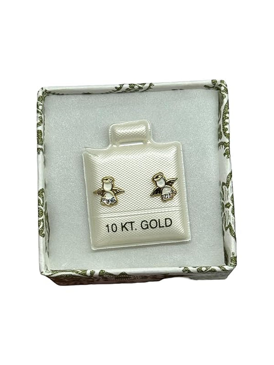 Broquel O Arete de Angel Esmaltado En Oro 10k Garantizado (Blanco)