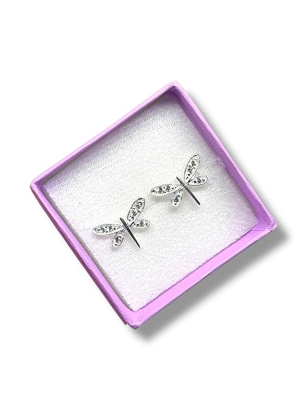 Broquel Arete Libelula Con Zirconias En Plata 925 - Angeles Joyas