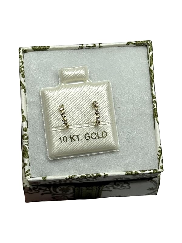 Broquel o Arete Media Arracada con Zirconias Blanco en Oro 10K Garantizado