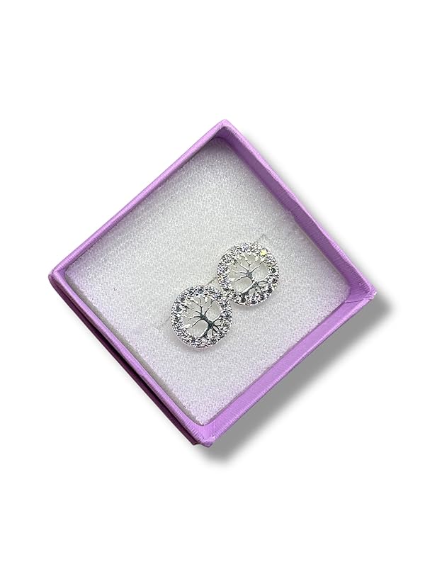 Broquel Arete Arbol De La Vida Con Zirconias En Plata 925 - Angeles Joyas