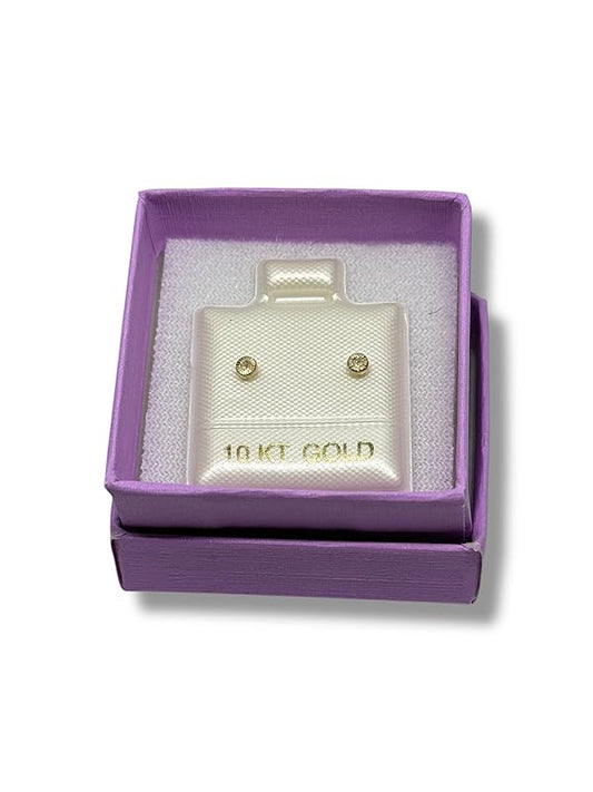 Broquel O Arete Biselado Redondo Para Bebe Zirconia Oro 10k - Angeles Joyas