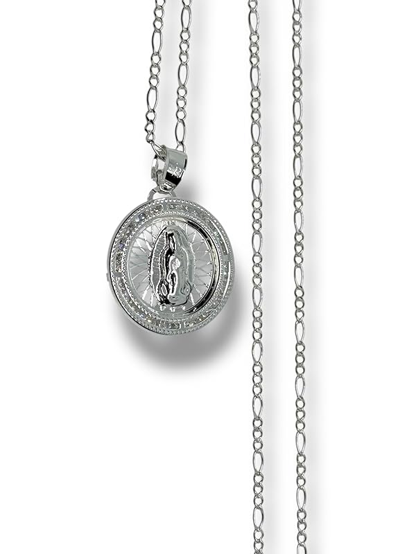 Dije De La Virgen Con Cadena Zirconia Plata 925 Garantizado - Angeles Joyas (Circular)