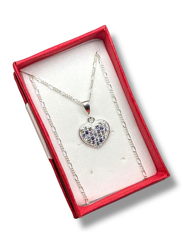 Dije Corazon Colores Con Cadena Zirconia Plata 925#c.pastel - Angeles Joyas