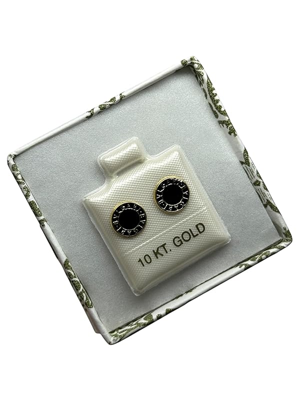 Broquel O Arete Negro Circular Esmaltado En Oro 10k Garantizado