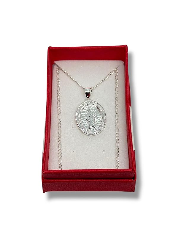 Dije Medalla De San Judas Con Cadena Zirconia Plata 925 - Angeles Joyas (Ovalada)