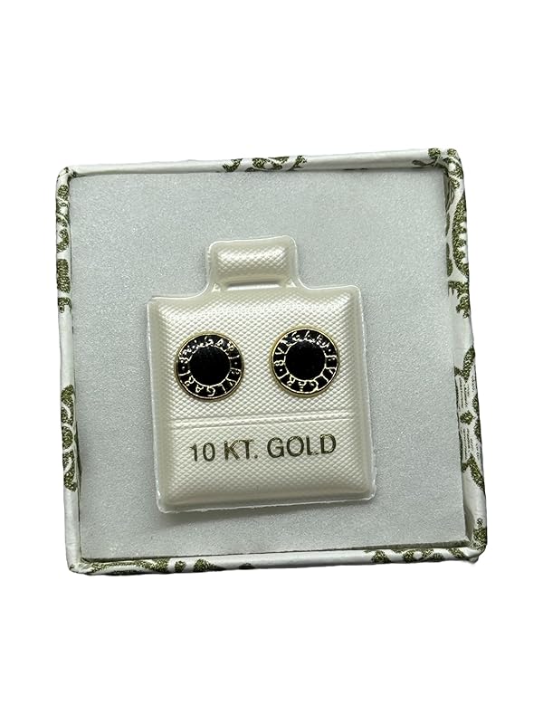 Broquel O Arete Negro Circular Esmaltado En Oro 10k Garantizado