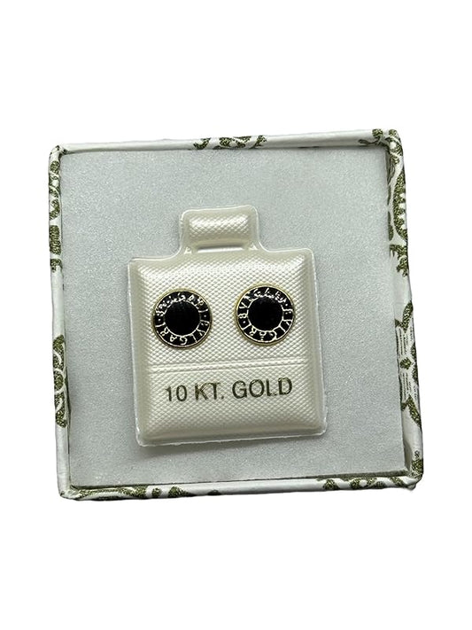 Broquel O Arete Negro Circular Esmaltado En Oro 10k Garantizado