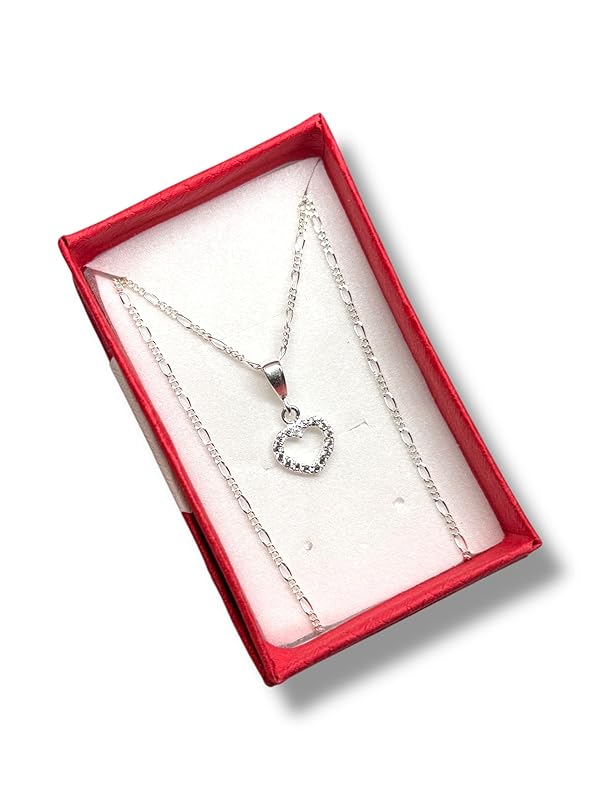 Dije Corazon Contorno Con Zirconia Con Cadena Plata 925 T#ch- Angeles Joyas