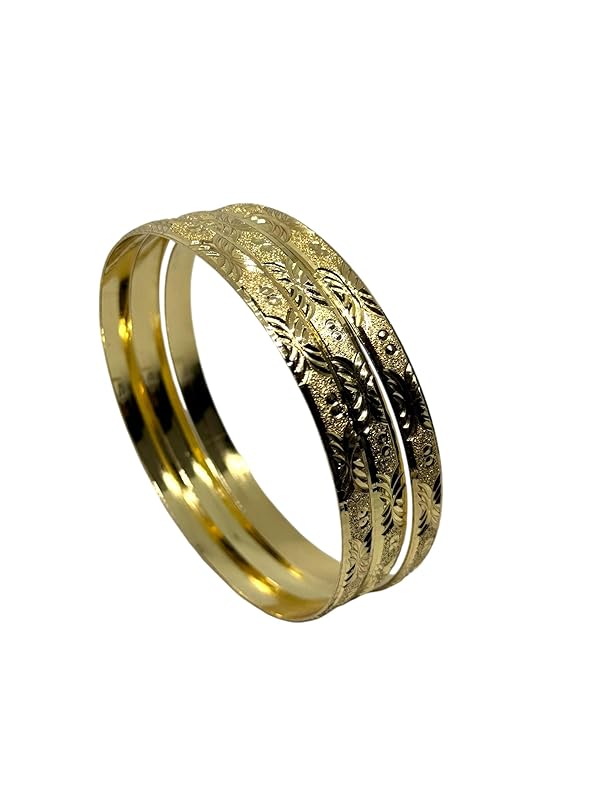 Pulseras Aros Fin de Semana 3 Piezas Dorado Diamantado en Material de Chapa Oro Laminado en 14k en 7.5cm