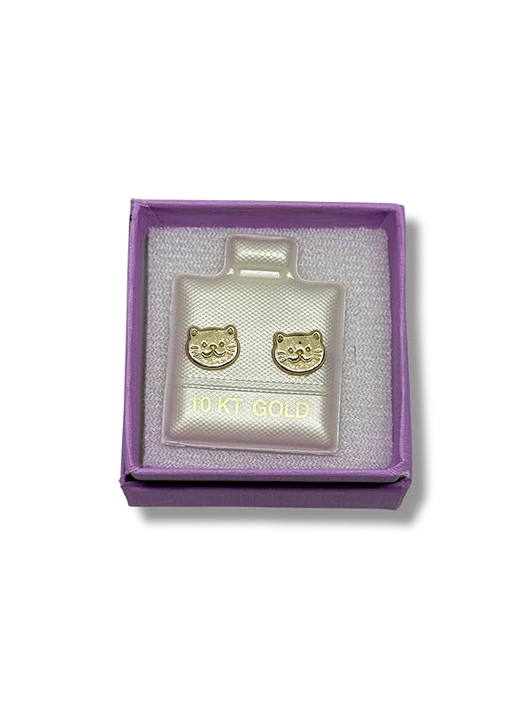 Broquel O Arete Gato Cara Sonriente En Oro 10k Garantizado - Angeles Joyas