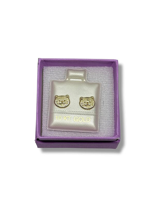 Broquel O Arete Gato Cara Sonriente En Oro 10k Garantizado - Angeles Joyas