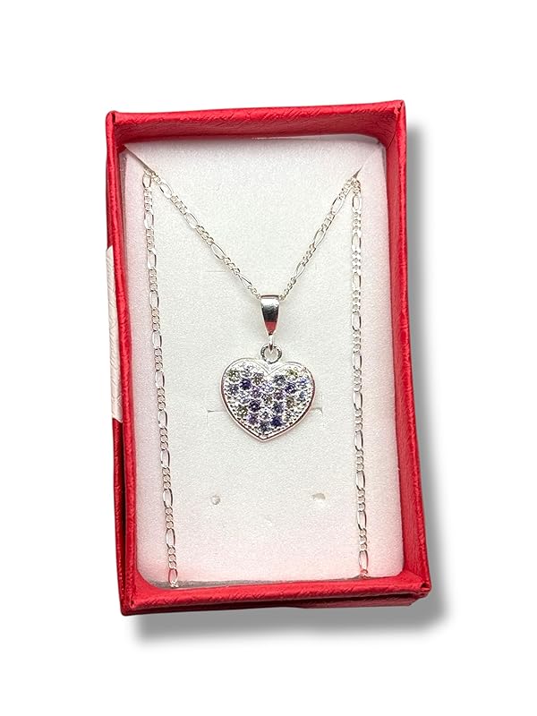 Dije Corazon Colores Con Cadena Zirconia Plata 925#c.pastel - Angeles Joyas